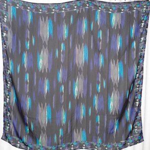 Black, aqua, grey scarf approx. 44" square